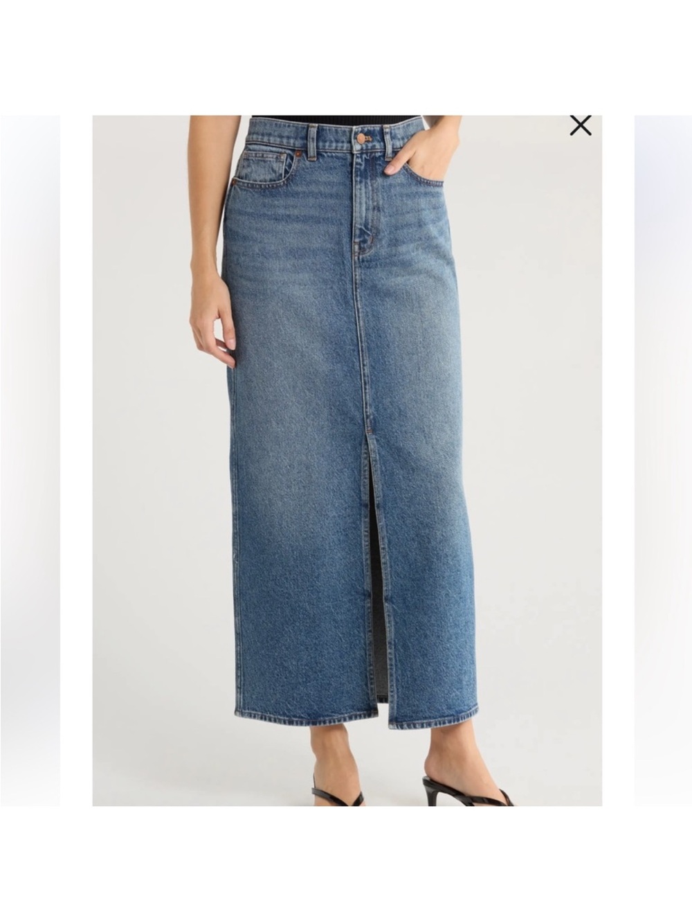 Madewell Classic Blue Denim Maxi Skirt with Front Slit Size 29